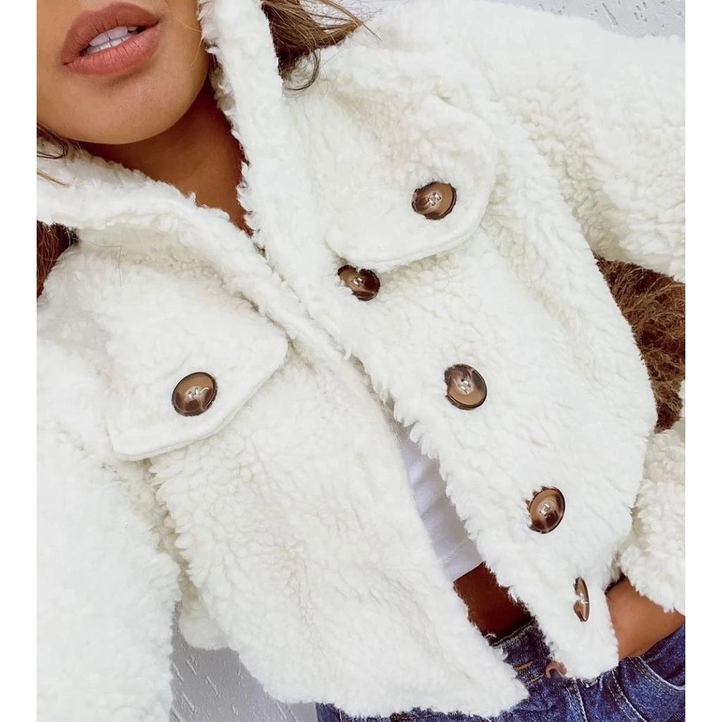 Damen-Plüschmantel mit Knöpfen für den Winter