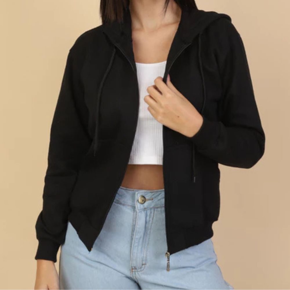 Damen-Fleecejacke mit Kapuze und Reißverschluss