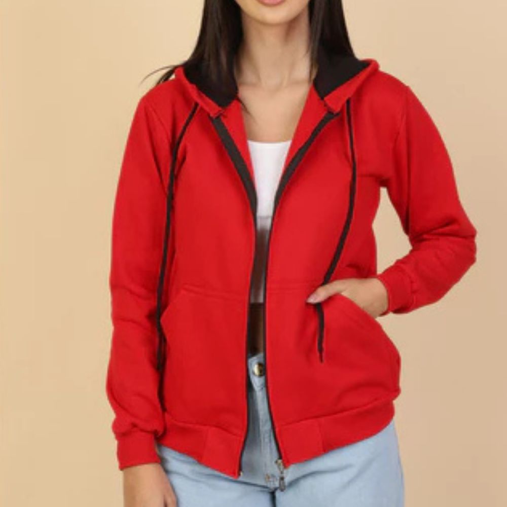 Damen-Fleecejacke mit Kapuze und Reißverschluss