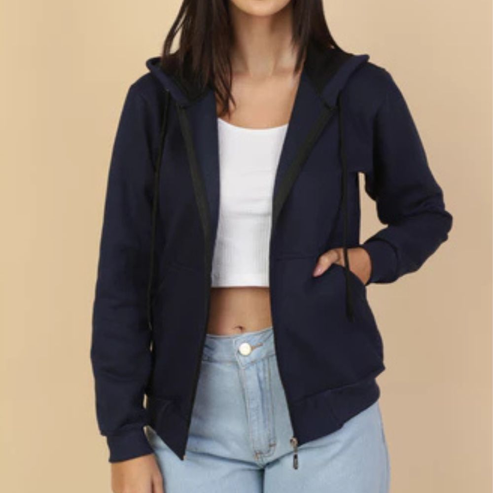 Damen-Fleecejacke mit Kapuze und Reißverschluss