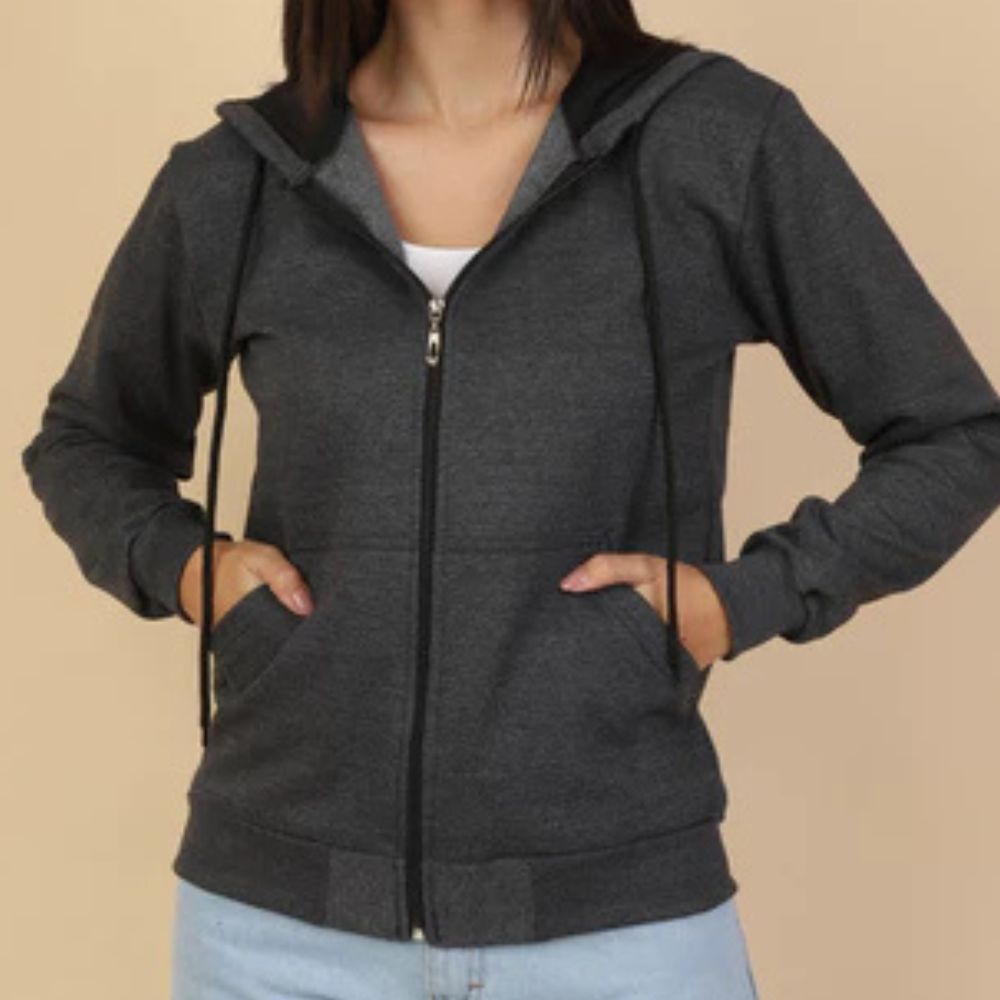 Damen-Fleecejacke mit Kapuze und Reißverschluss