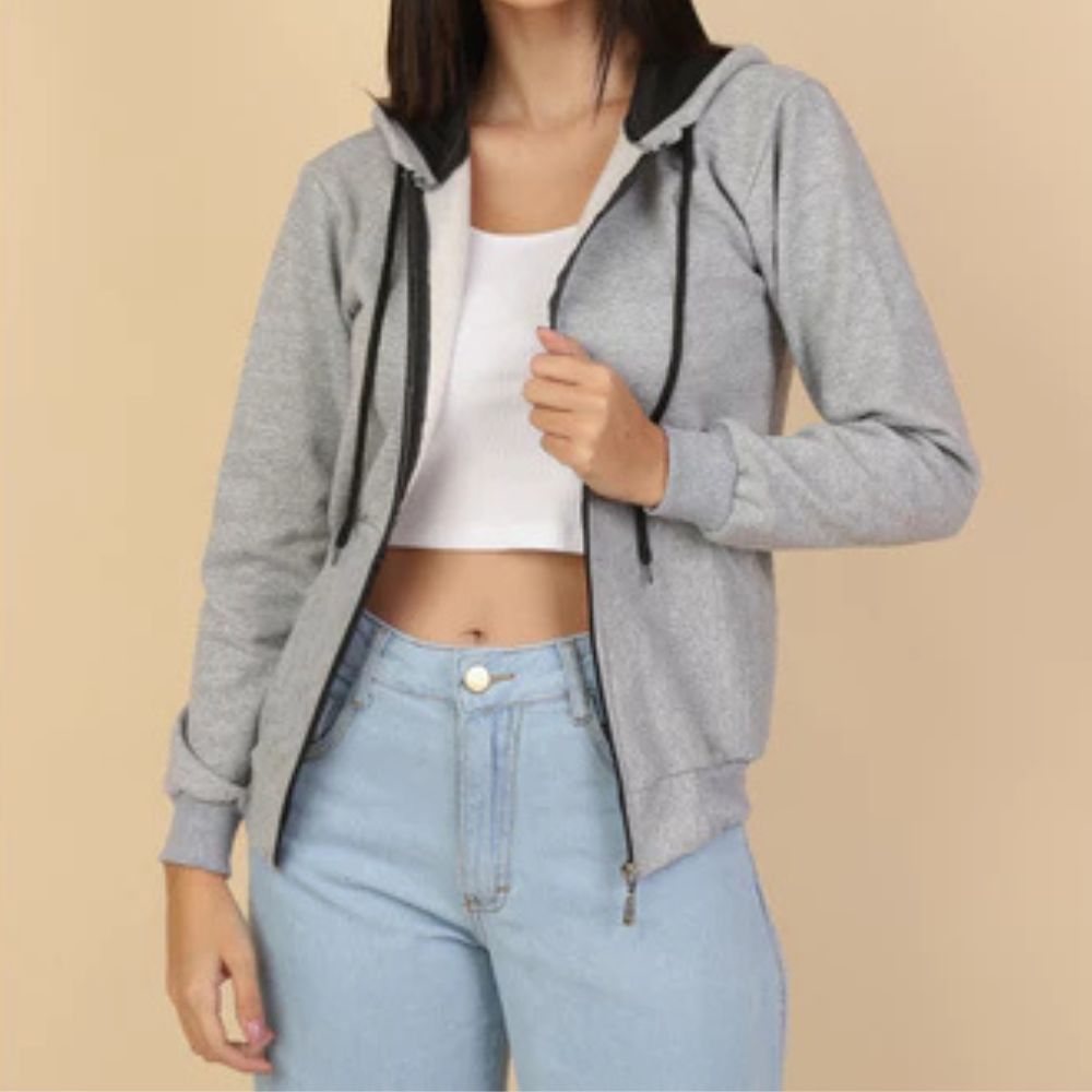 Damen-Fleecejacke mit Kapuze und Reißverschluss