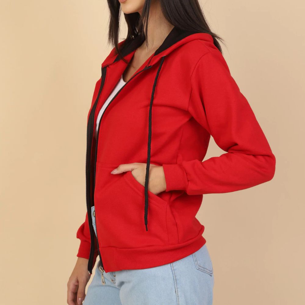Damen-Fleecejacke mit Kapuze und Reißverschluss