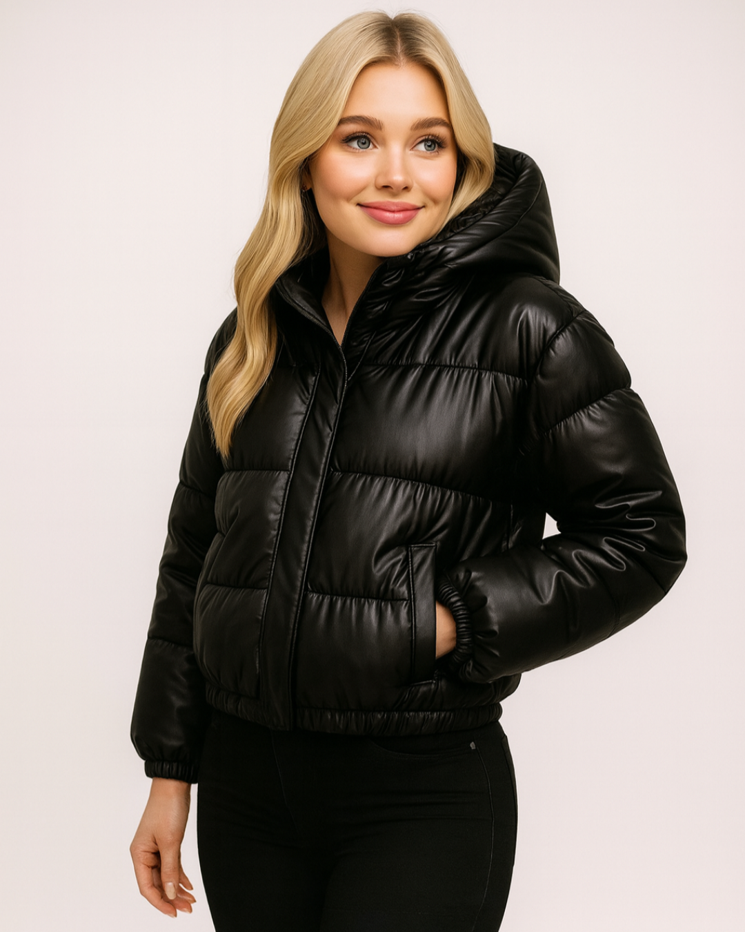 Plüsch-Steppjacke für Damen mit abnehmbarer Kapuze