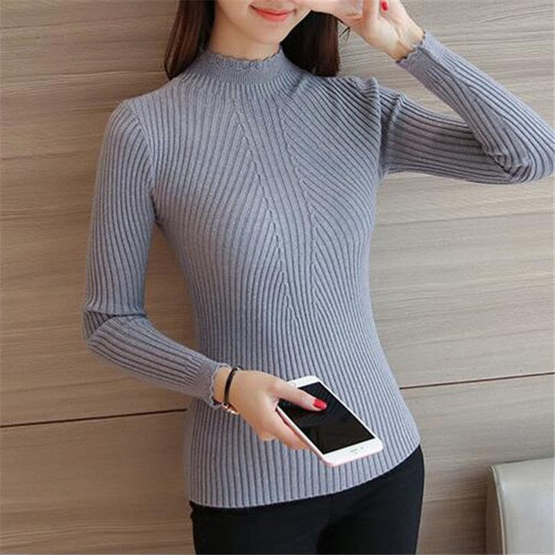 Damen-Rippstrickpullover in schmaler Passform mit hohem Kragen